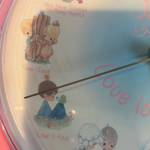 Precious Moments Pink Wall Clock with Nostalgic Illustrations - Picture 2 of 7